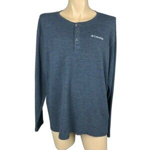 COLUMBIA Men's Textured Knit 2XL XXL Gray Blue Long Sleeve Button Neck Sweater